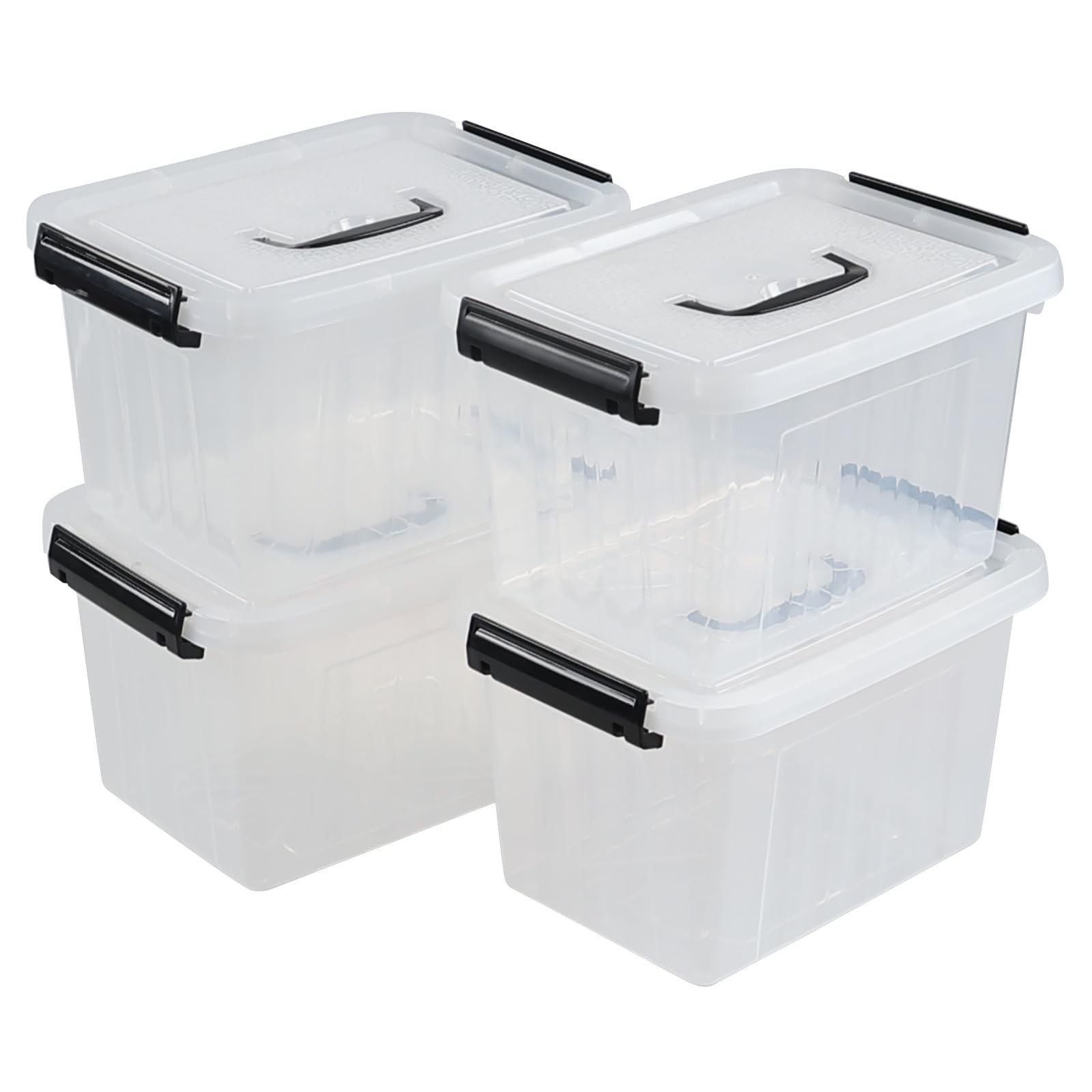 4 Packs Plastic Stackable Storage Container Bin with Lid and Latch, Plastic L...