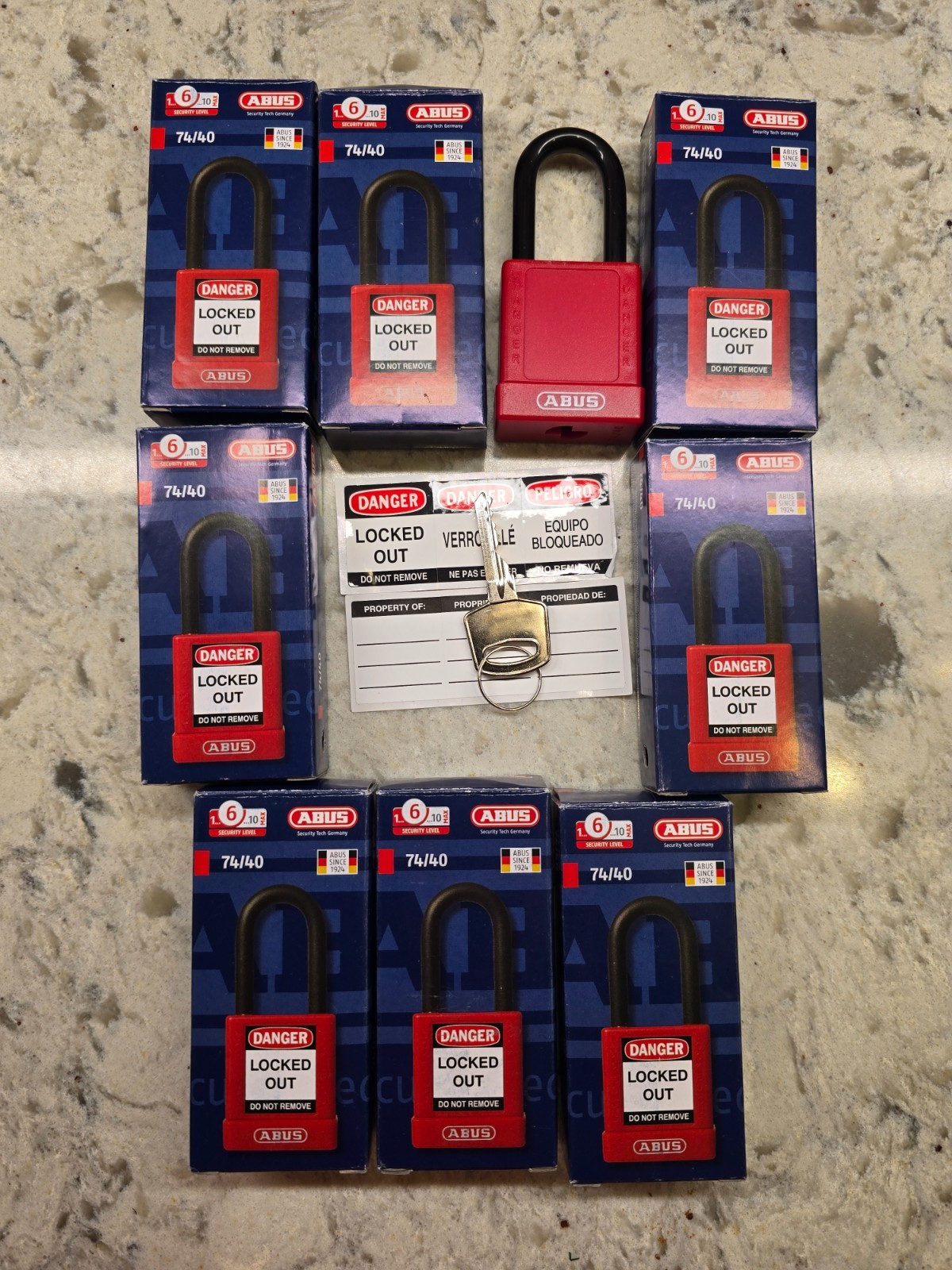 (Qty 8) Abus 74/40 Kd Red Lockout Padlock, All Keyed The Same Abus Part # 744001