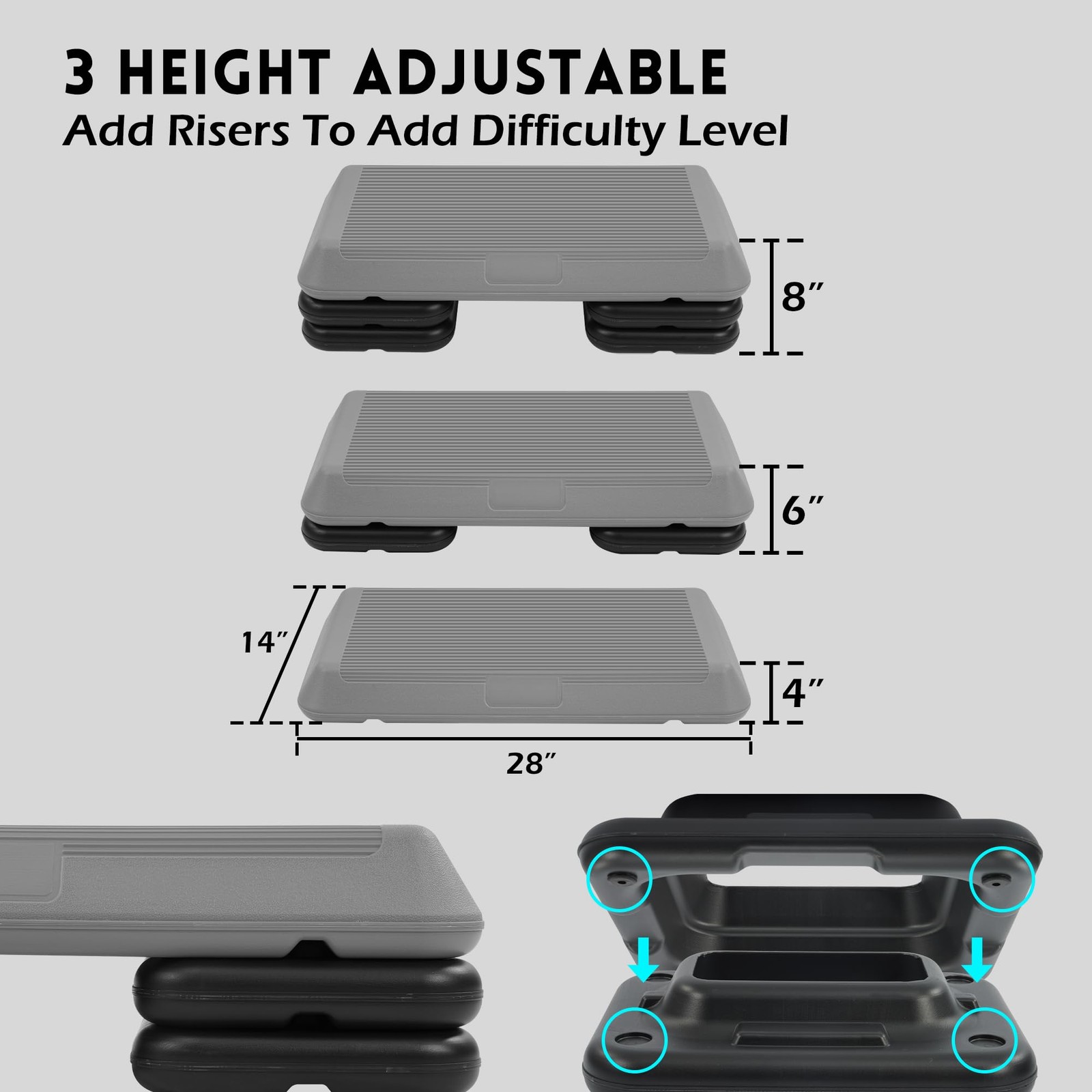 Step Aerobic Platform, Gray, Exercise Step with 5 Levels Adjustable Height, 4...