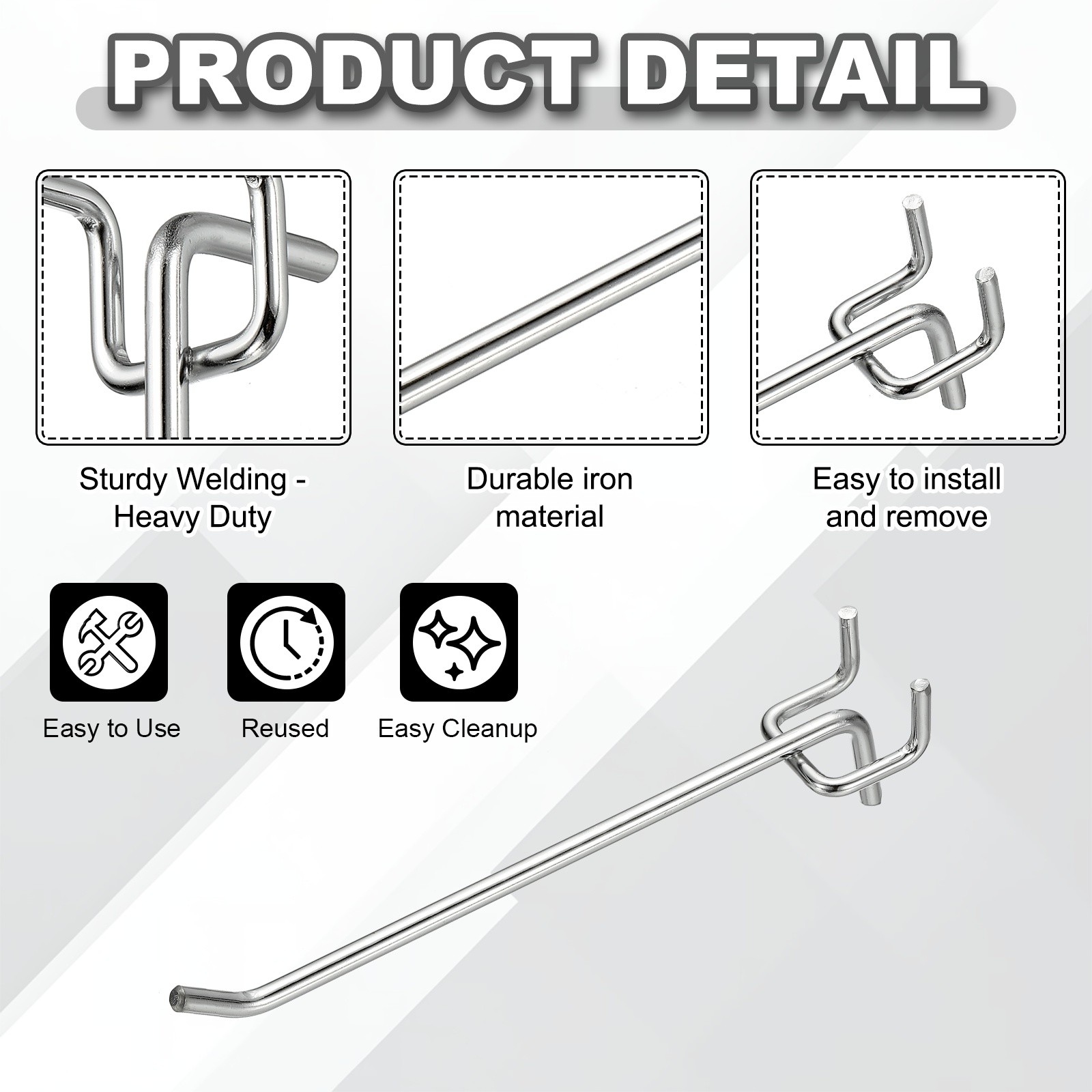 20 Pcs Pegboard Hooks, 5.9" Peg Board Hooks Kit, Silver Tone (1mm)