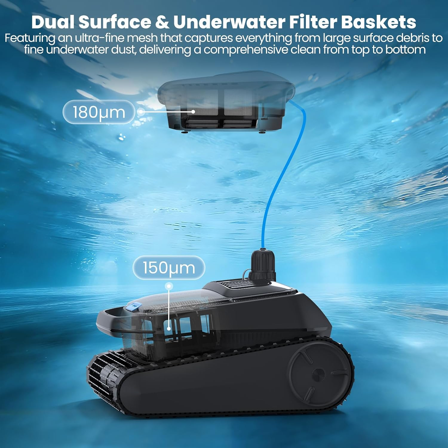 Automatic Robotic Pool Vacuum Cleaner with Skimmer, Smart Navigation, Pool Clean