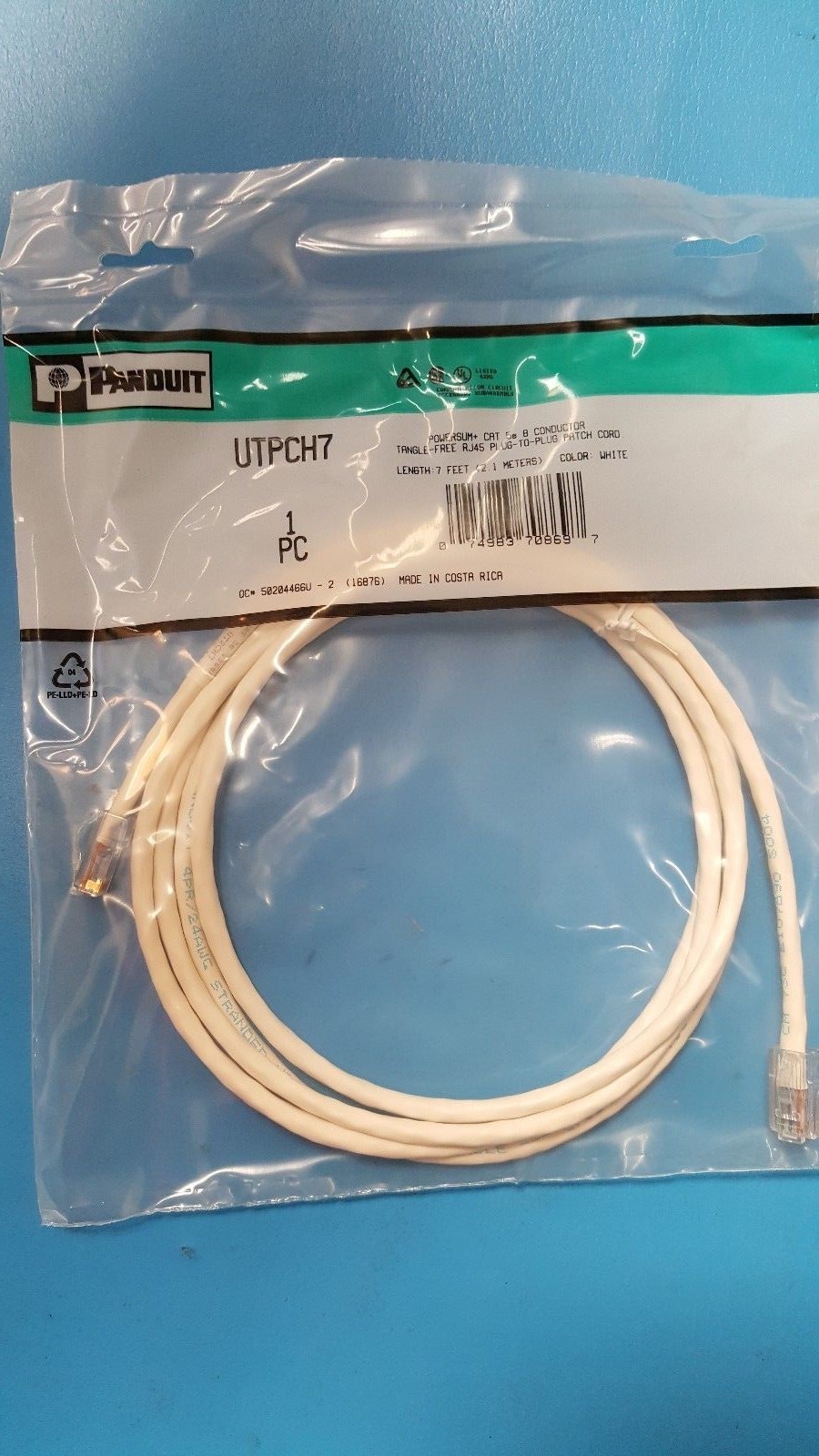 (4 Pcs ) 7 FT  PANDUIT, UTPCH7, RJ-45, 8 POS, Jack to Jack, CAT5e, White