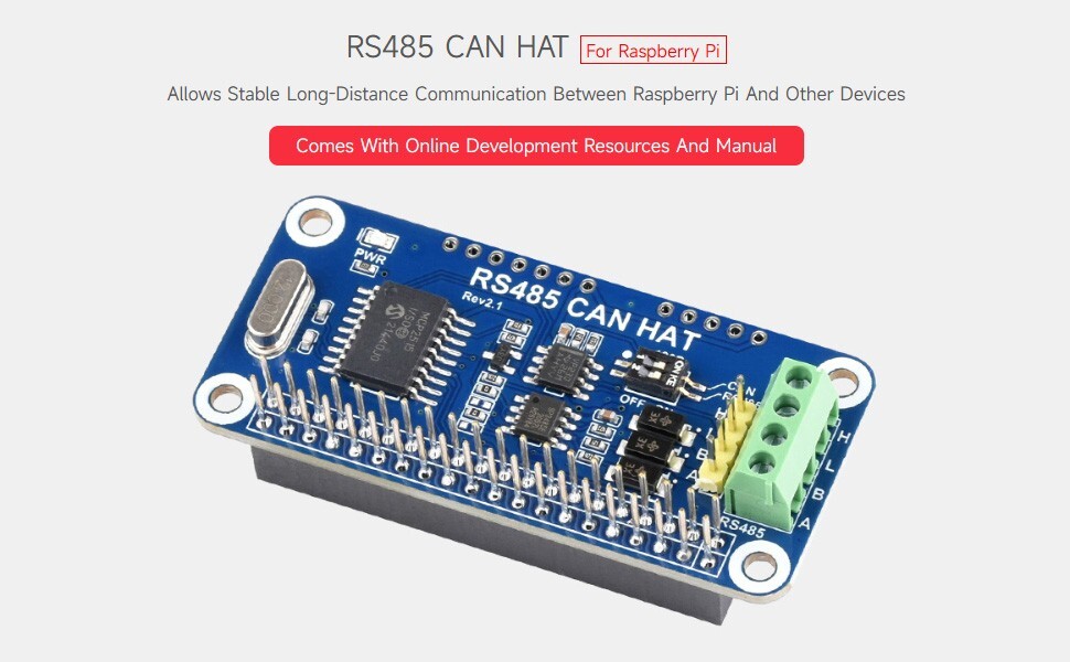 Waveshare 3.3V RS485 CAN HAT for Raspberry Pi Allows Stable Long-Distance