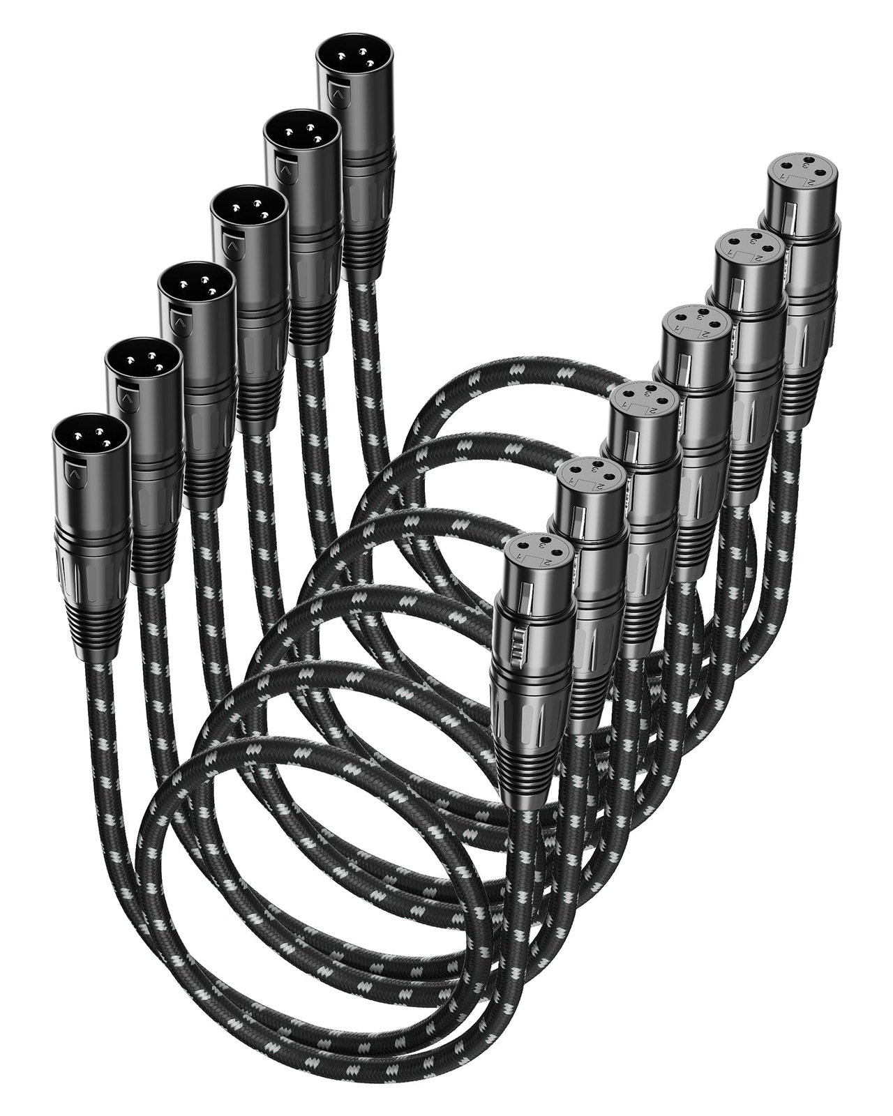 6-Pack 2ft Short XLR Microphone Cables Braided Male to Female