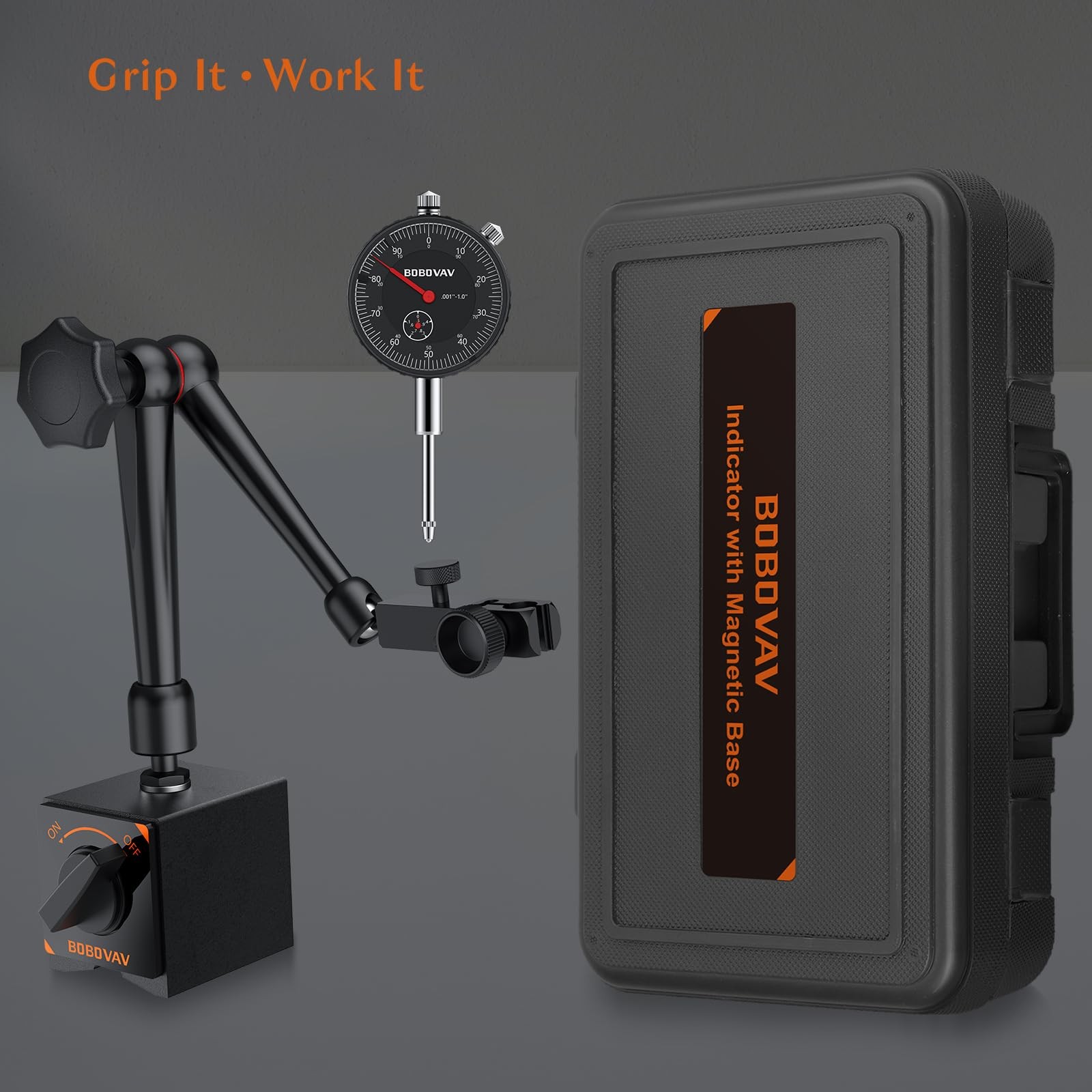 Dial Indicator with Magnetic Base Set, 0-1" Range & 0.001" Resolution, 3-Join...
