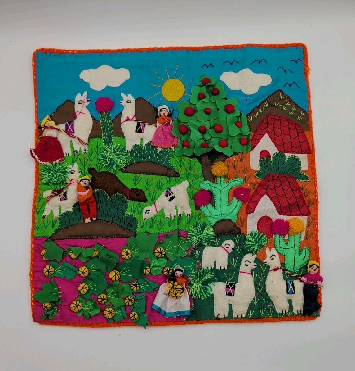 Vtg Peruvian Arpillera Wall Hanging Folk Art Tapestry Textile 3D Handmade 20"