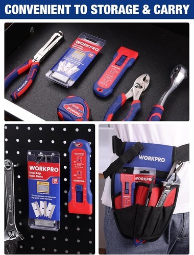 WORKPRO Retractable Razor Blade Scraper w/56PC Steel Blade Cleaning Scraper Tool