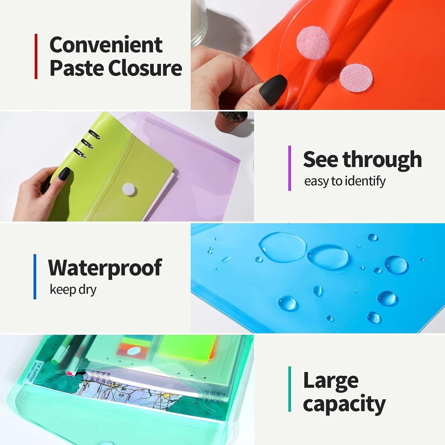 6-Pack Rainbow Plastic File Folders - A4 & Letter Size, Clear Design