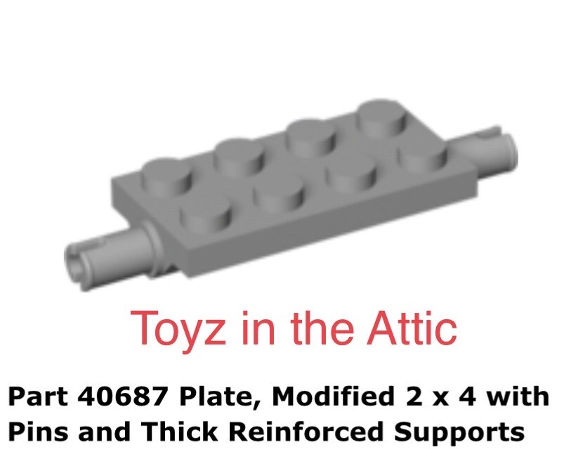 Lego 1x 40687 Light Bluish Gray Plate, Modified 2 x 4 with Pins and Thick 10497