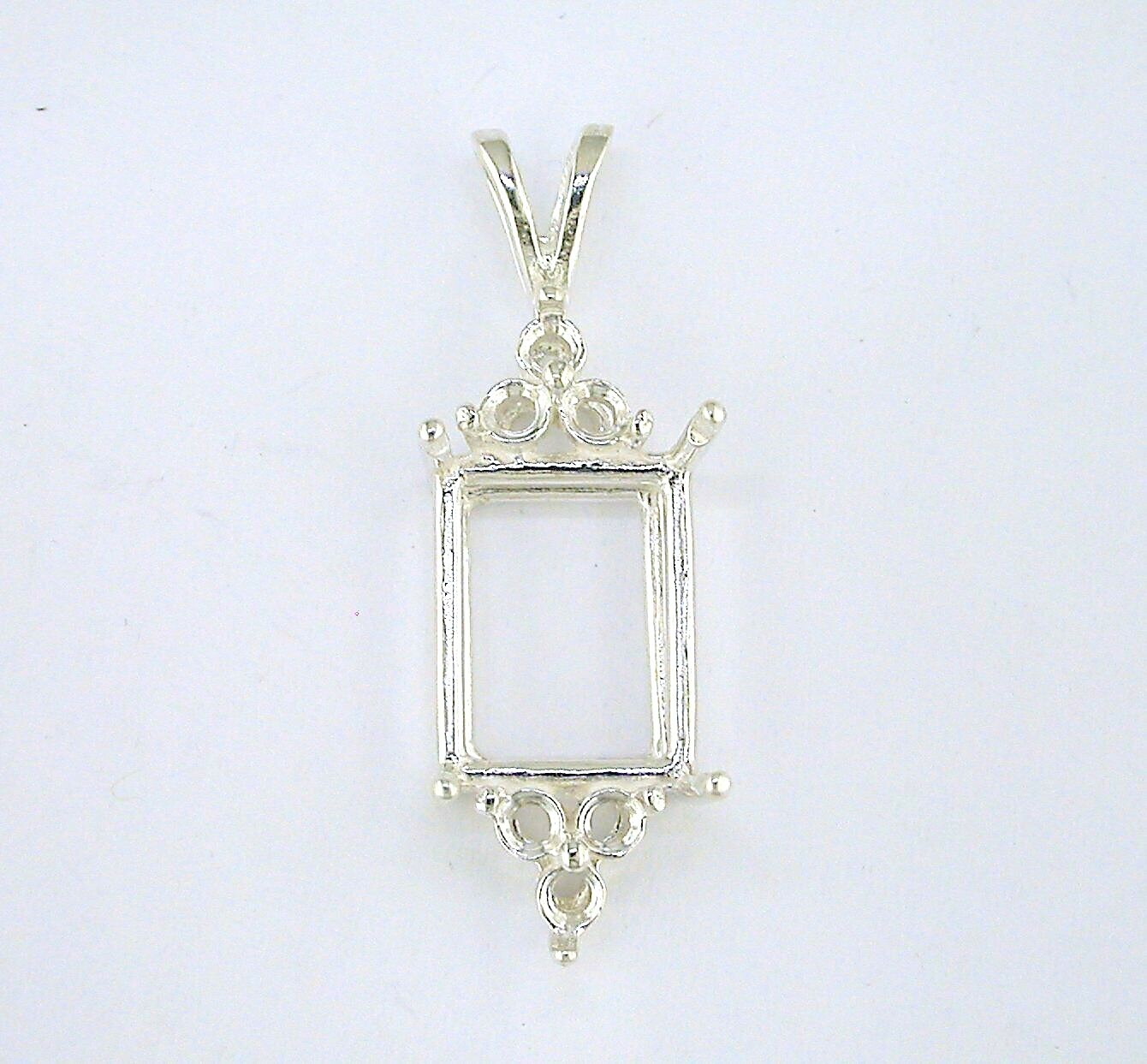 Emerald Cut with (6) Round Accents Pendant Setting Sterling Silver