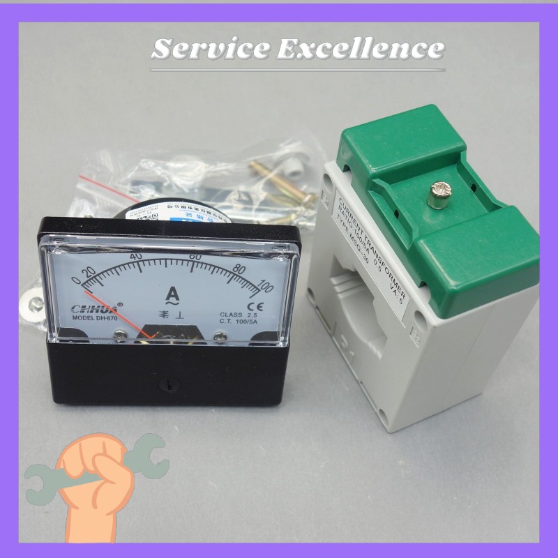 AC 100A Analog Ammeter Panel AMP Current Meter 0-100A with transformer 60*70MM