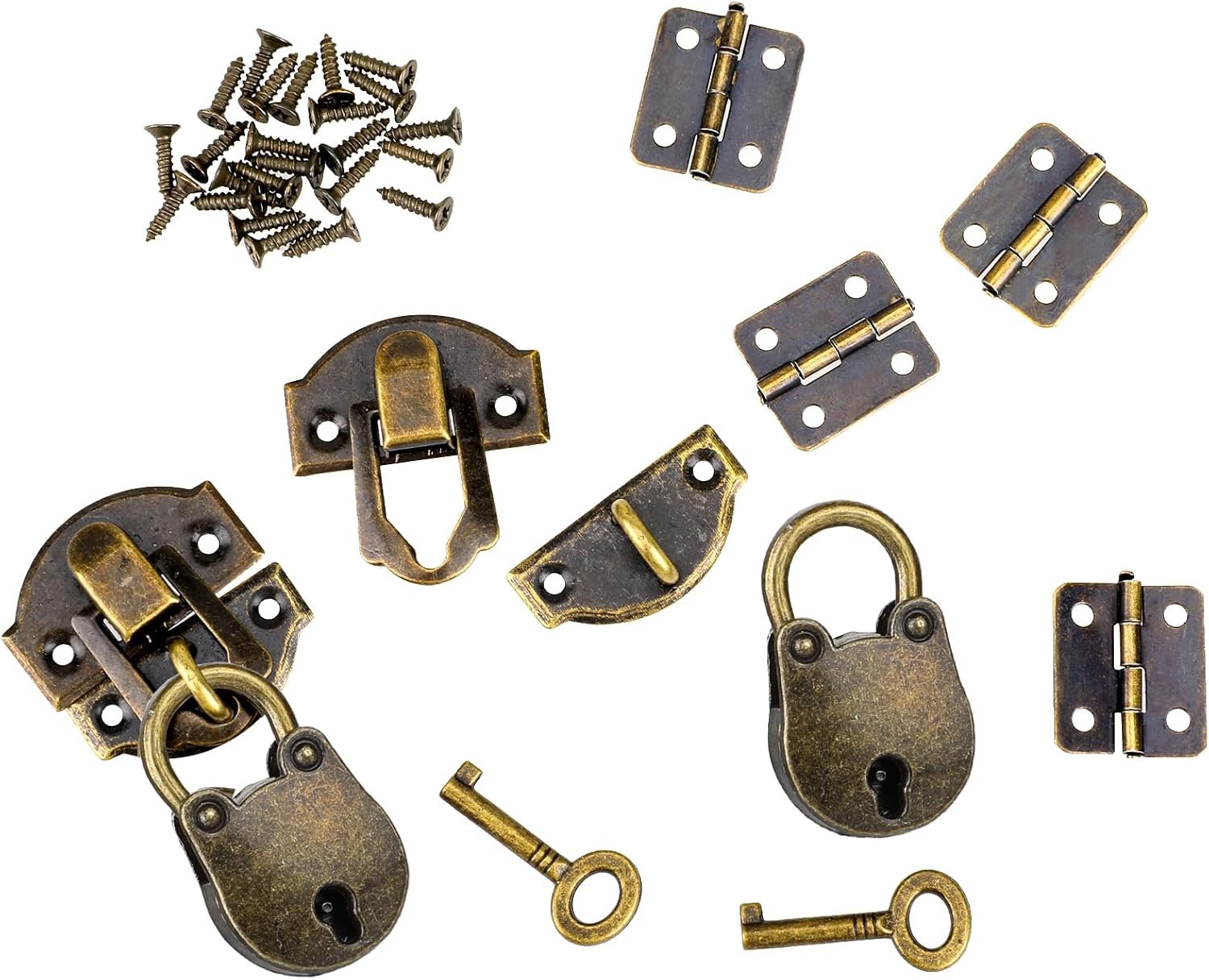 2 Set Antique Bronze Hasp Latch Mini Box Hinges and Locks with Keys