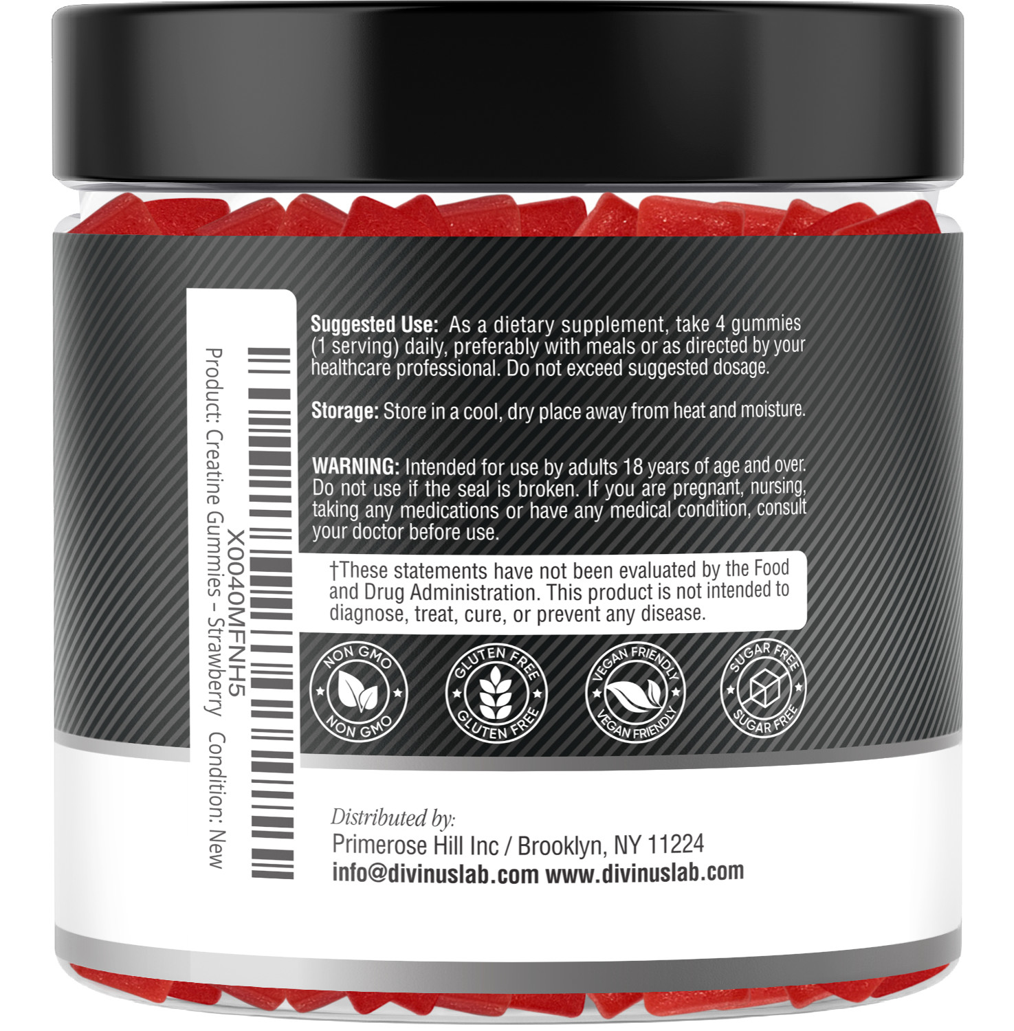 DivinusLab Creatine Monohydrate Gummies - 5G Per Serving, 120 Count