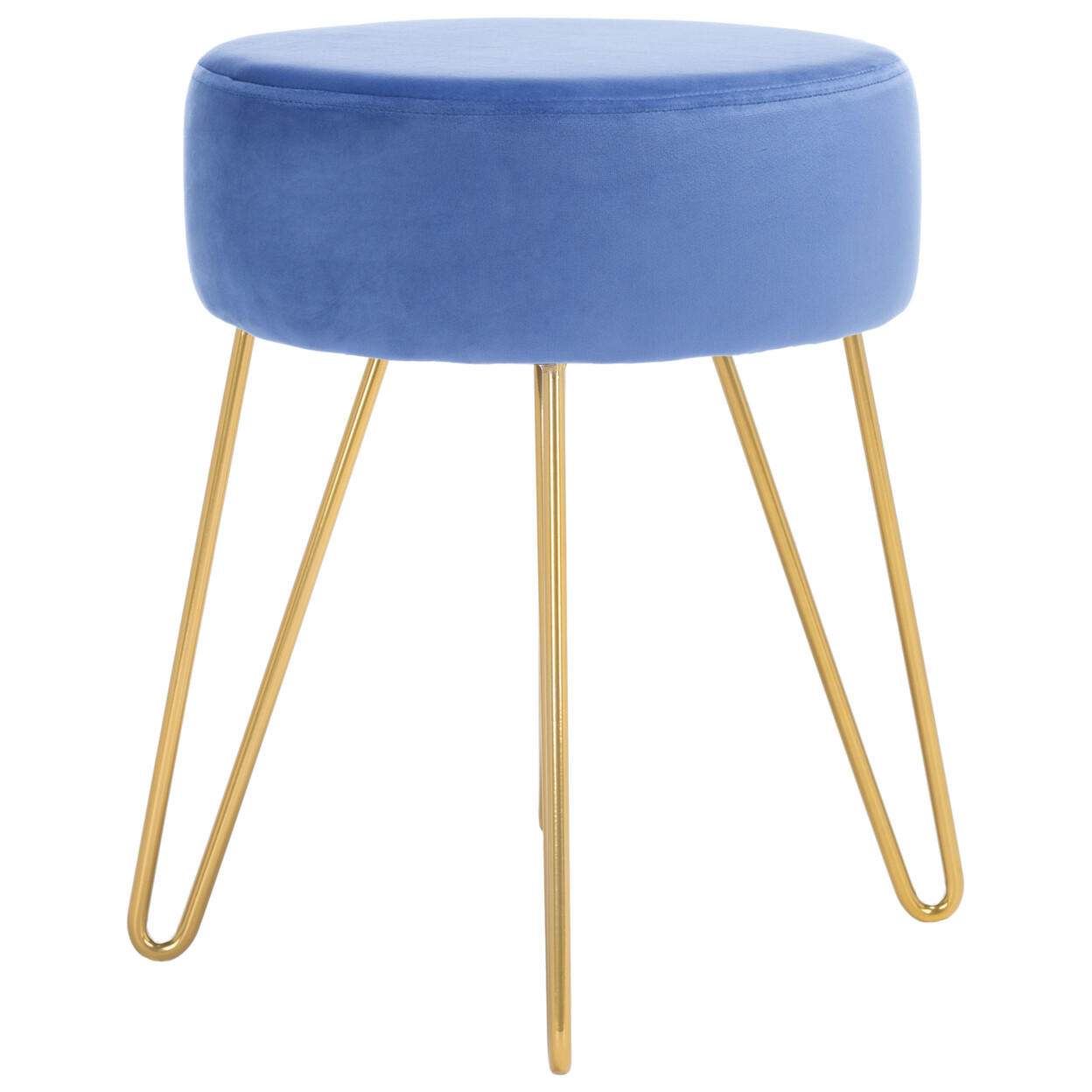 SAFAVIEH Abrea Round Ottoman | Steel Blue / Gold |