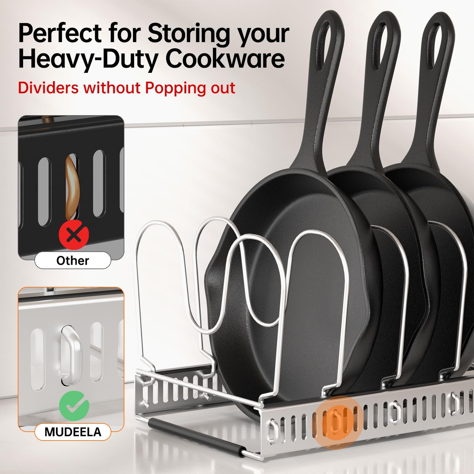 Cabinet Mount Pot Rack, 12 Adjustable Sections, Kitchen Storage, Silver