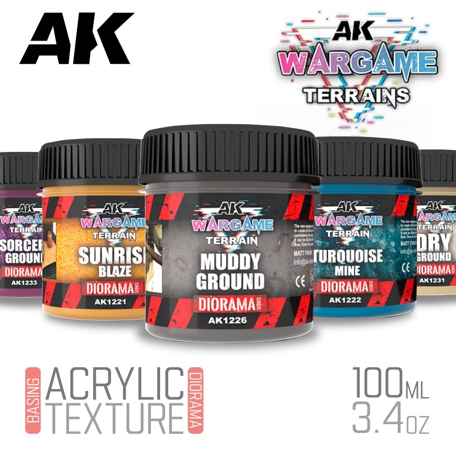 AK Interactive: Ground TERRAINS - Wargame Acrylic Texture Terrain - 100ml 3.4oz