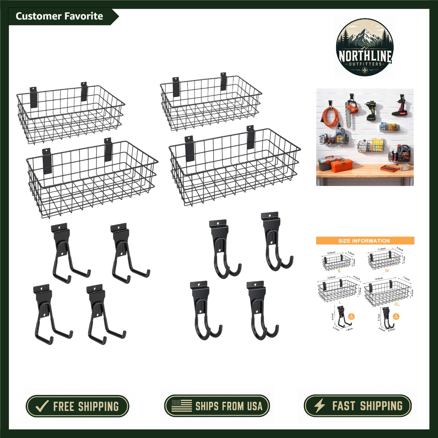 Luxury 12-Pack Slatwall Organizer Kit with Baskets & Hooks - Black Steel Eleg...