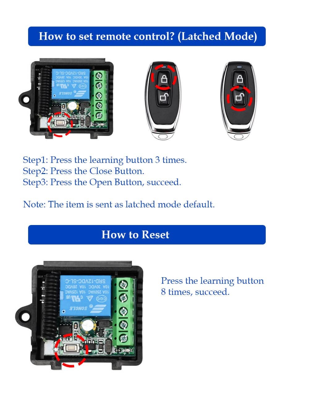 RF Wireless Remote Control Switch for Door Access Control System 433MHz 1-Cha...