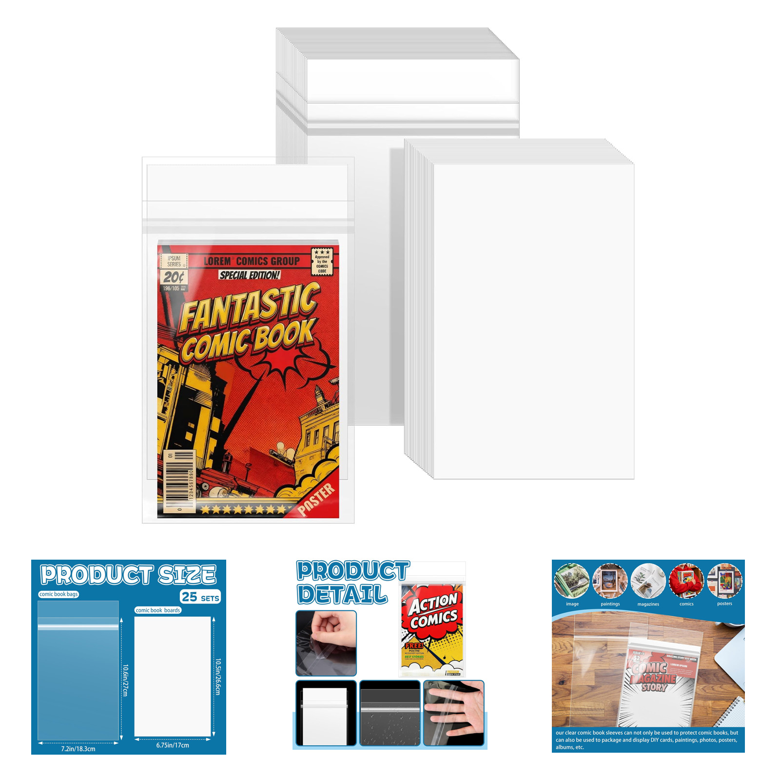 Comic Book Bags and Boards 25 Sets Resealable Clear Self Sealing Storage for