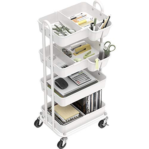 SimpleHouseware Heavy Duty 4-Tier Utility Rolling Cart White