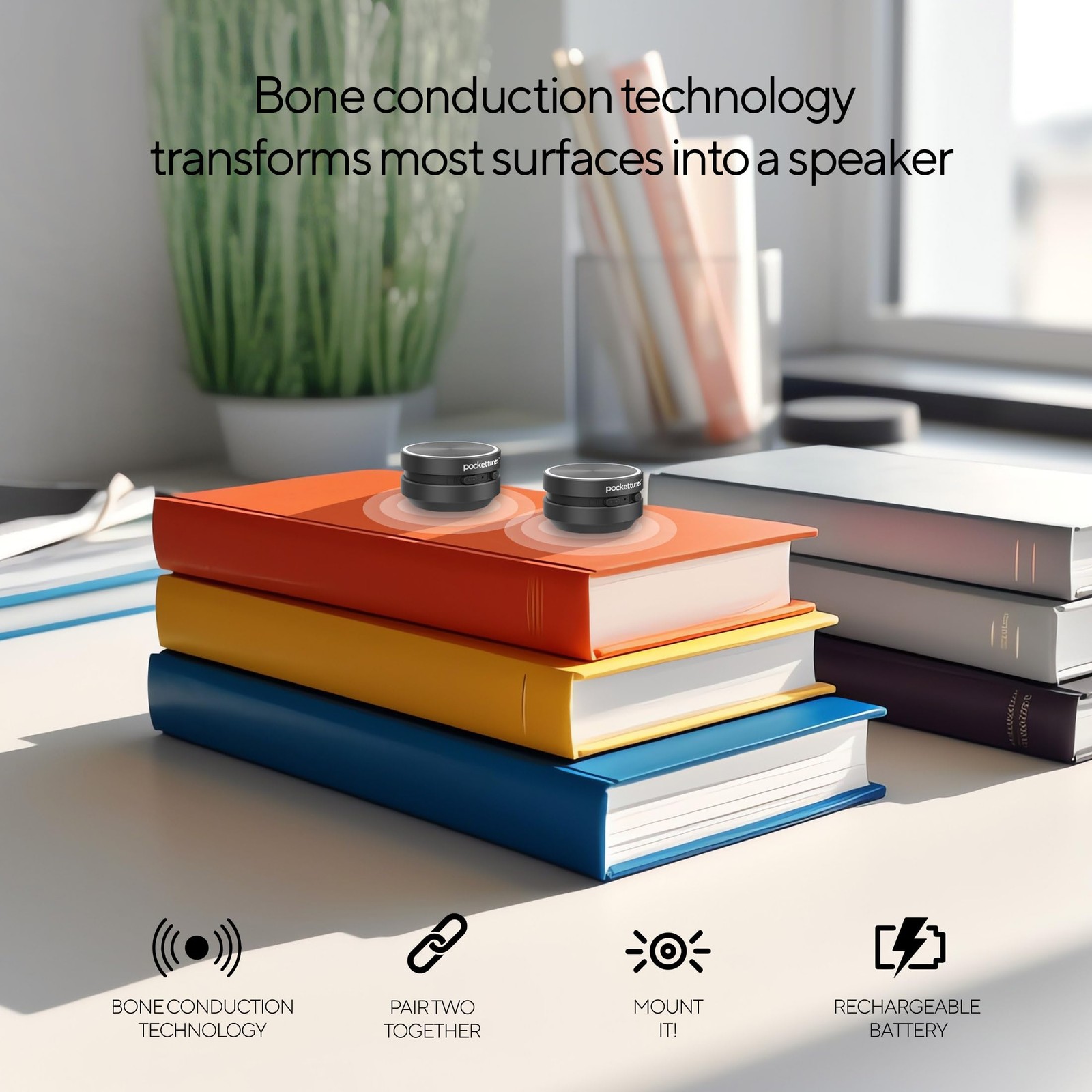 Bone‑Conduction Bluetooth Speakers – 2‑Pack Mini Wireless Speakers, Surface‑A...