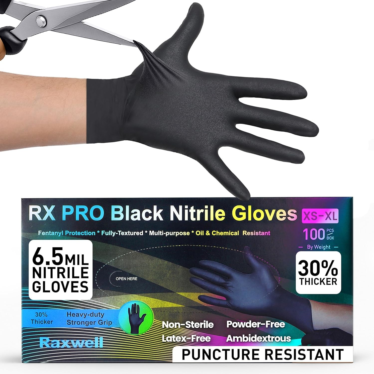 Disposable Nitrile Gloves - Food Grade Heavy-Duty Puncture Resistant Black
