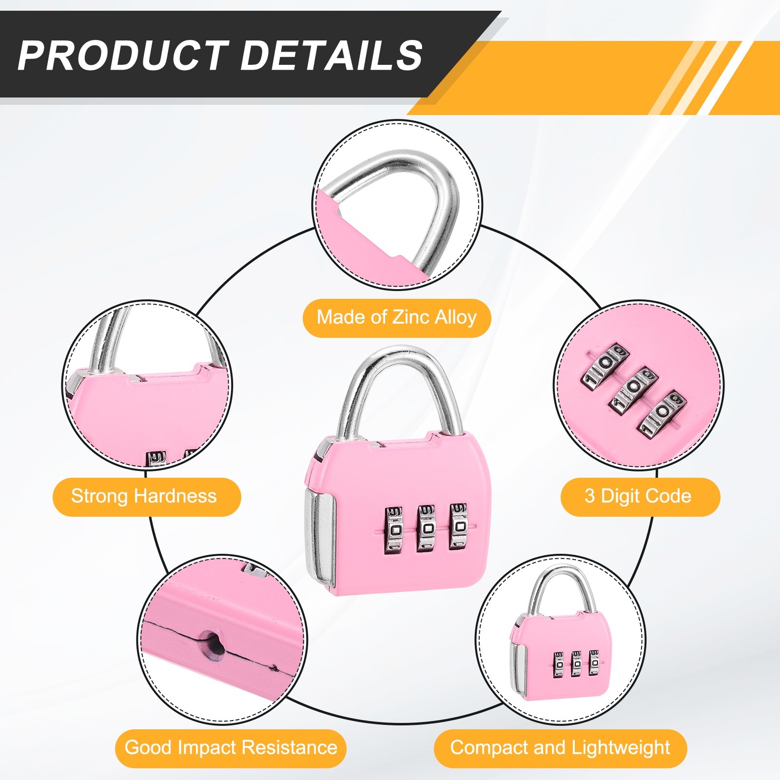 4Pcs Resettable 3 Digit Combination Lock Code Padlock, Pink (47 x 36mm)