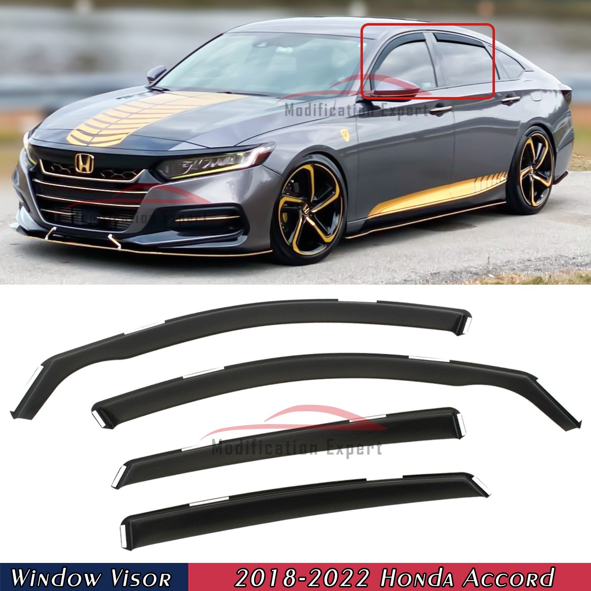 For 2018-2022 Honda Accord In-Channel Rain Guards Window Visors Vent Shade