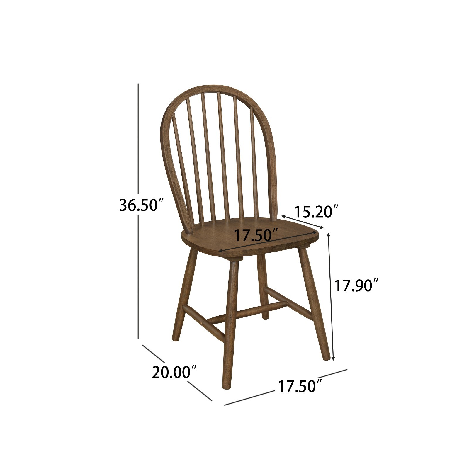 Set of 2 Farmhouse Spindle Back Dining Chairs with Rubberwood Frame