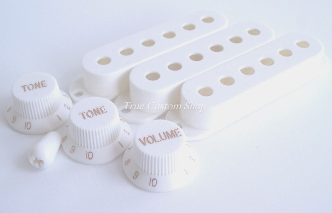 True Custom Shop® White Pickup Covers Knobs & Switch Tip Kit for Fender Strat