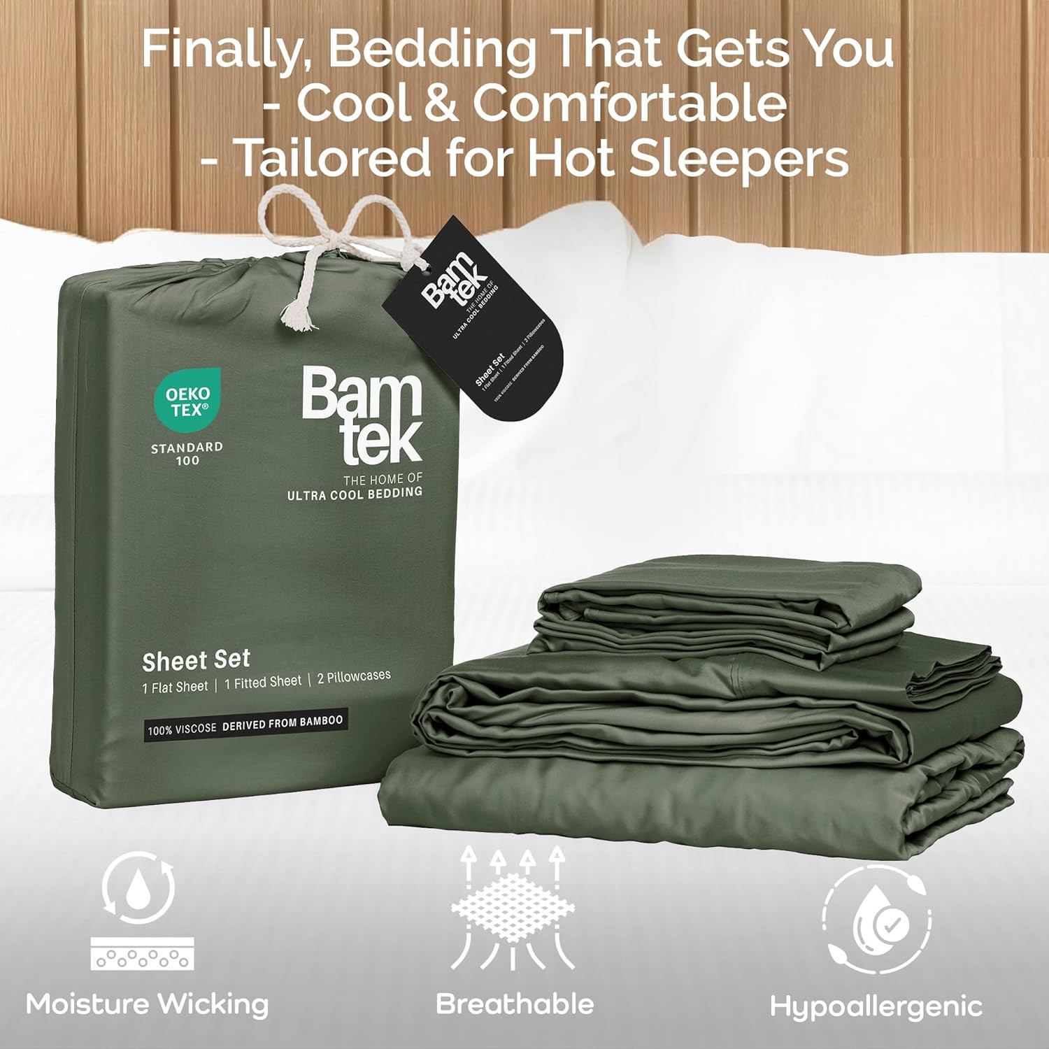 Cooling Bamboo Sheets Set with 2 King Pillowcases - Soft & Hypoallergenic