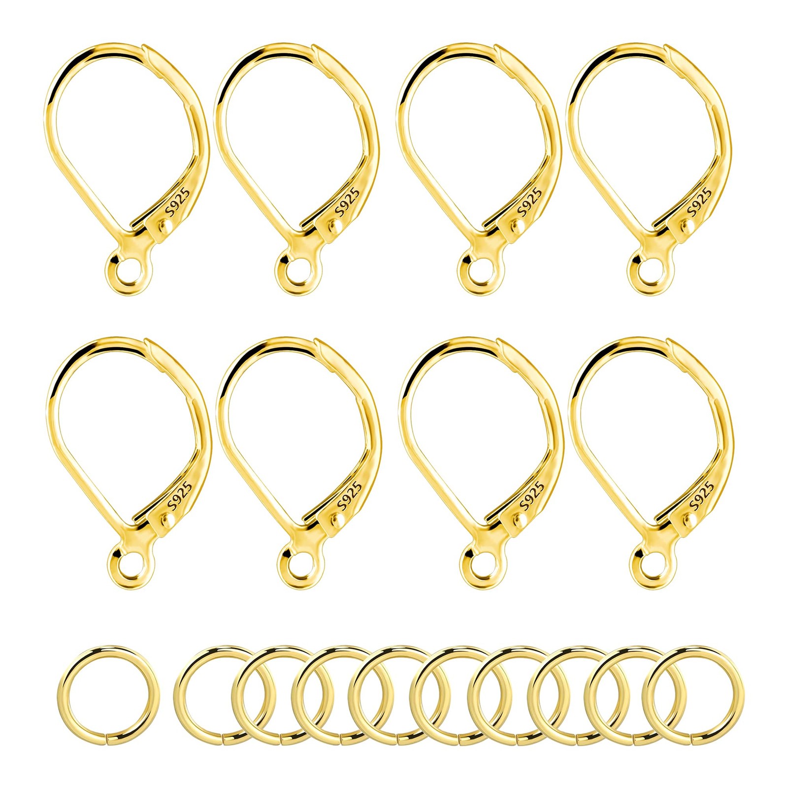 Earrings Hooks, French Hoop with Loop and Jump Rings Set Ear Leverback Replac...