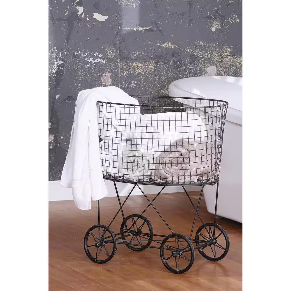 Vintage Metal Basket with Wheels