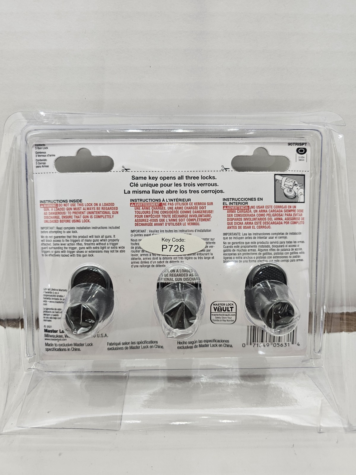 Master Lock Model 90TRISPT - 3 GUN LOCKS & 2 Keys - Keys Open All 3 New & Sealed