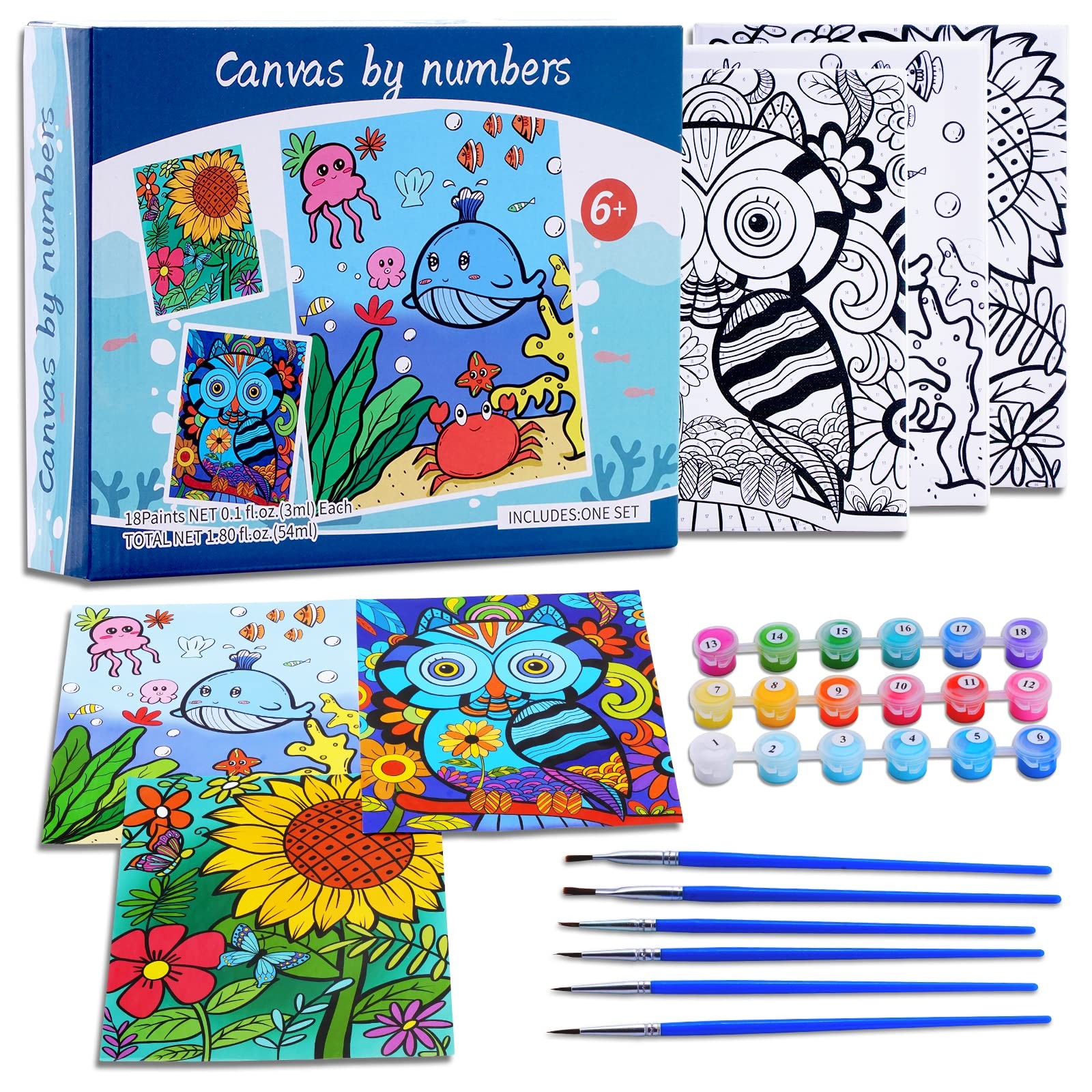 3 Pack Paint by Numbers Kit for Kids Ages 10.2 inches 8.26 inches, Whales