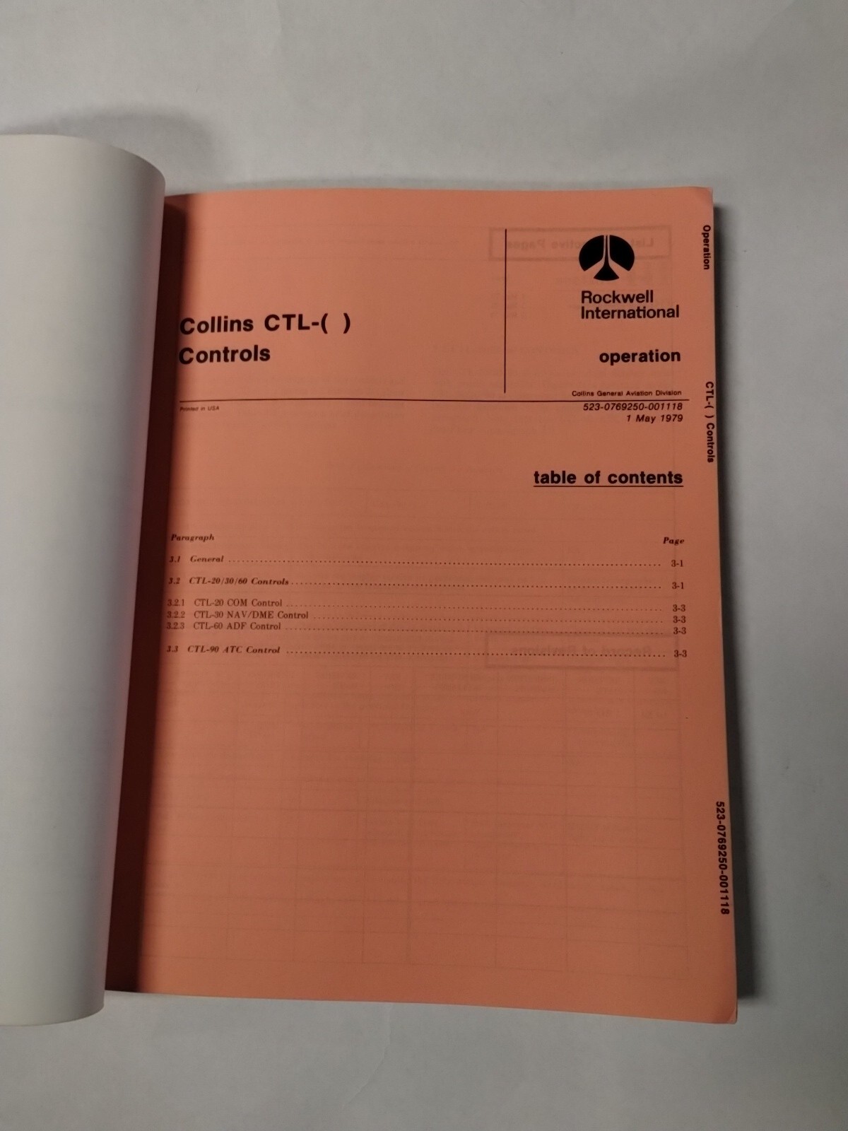 Collins CTL- ( ) Controls Instruction Book 523-0769247-00111A-Original