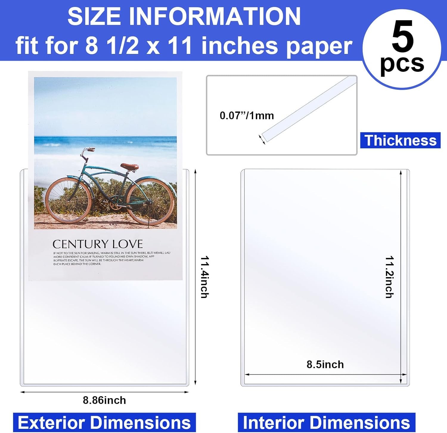 Teling 5 Pcs 8 1/2" x 11" Rigid Print Protectors Clear Sleeve