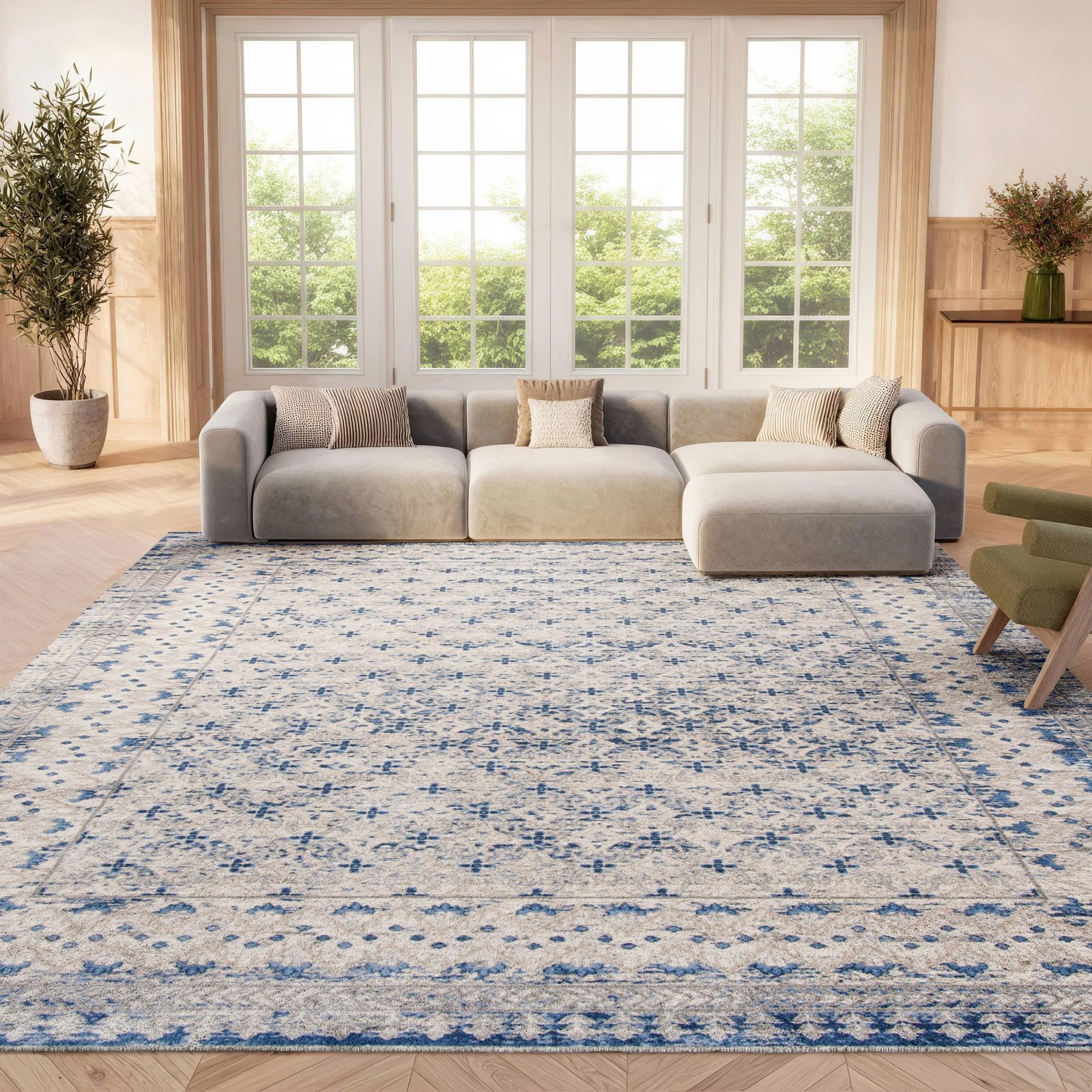 Area Rug 8x10 - Brentwood Collection - Large - Light Grey & Blue, Traditional...