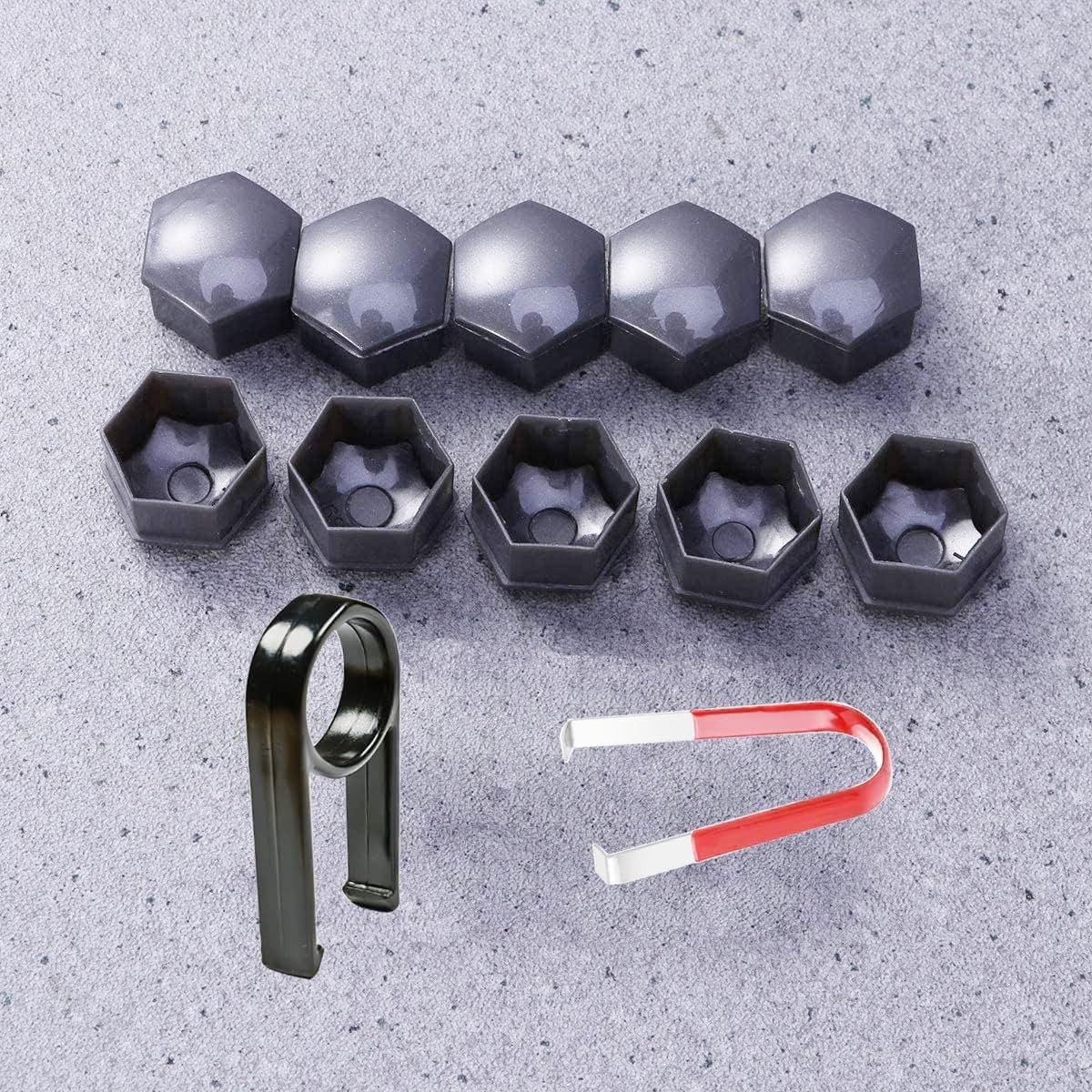 24pcs 17mm Hexagonal Wheel Nut Caps Covers Grey with Removal Tool