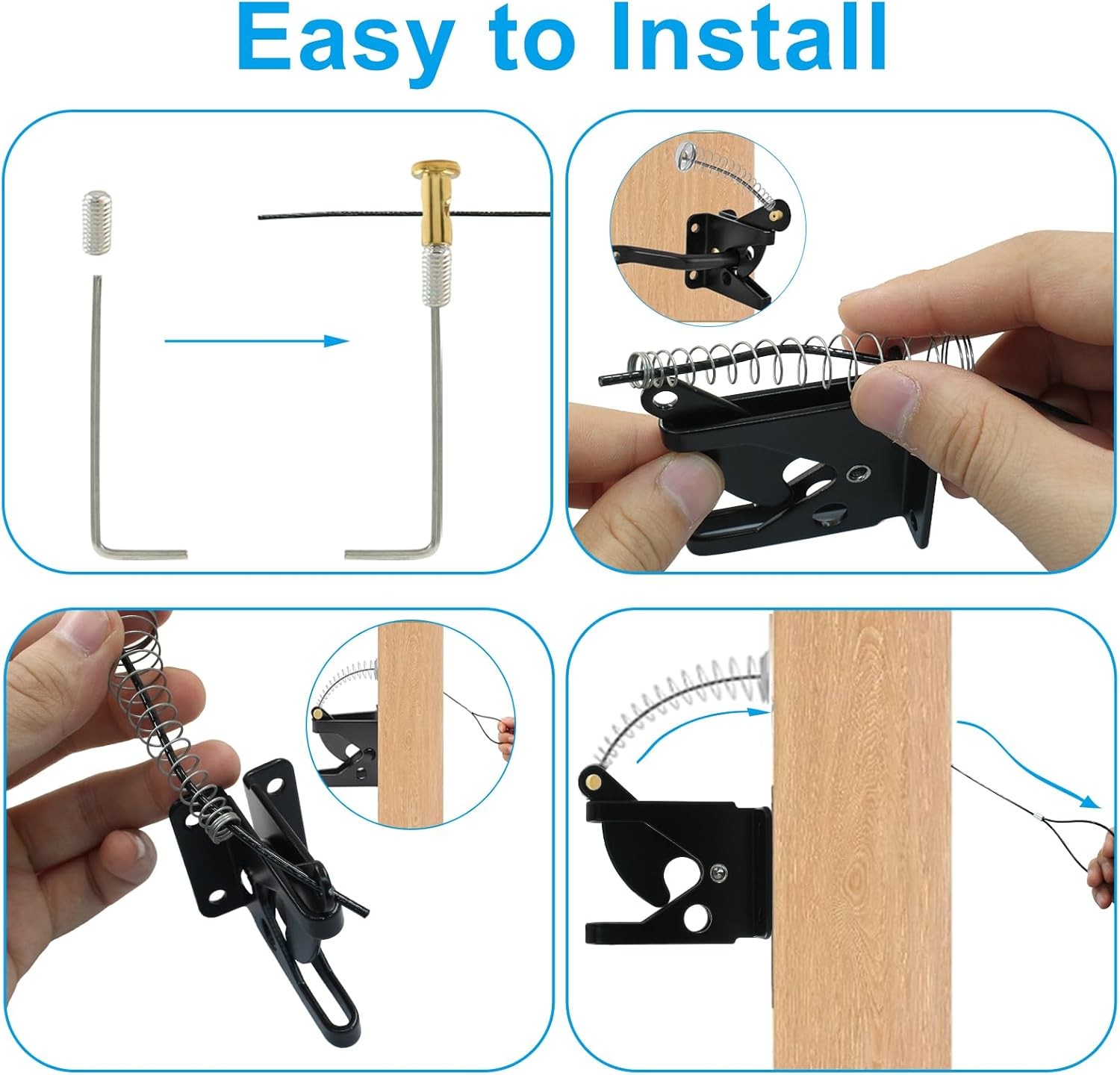 Adjustable Gate Latch Cable Pull Spring Release Self-Closing Fence Door Opener