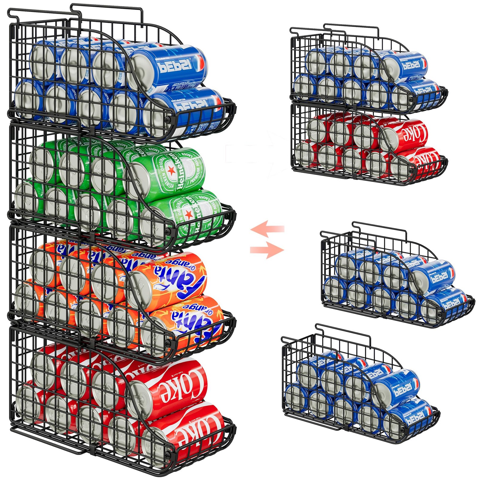 4-Pack Stackable Canned Food Organizer with Handles for Kitchen, Soda Can Org...
