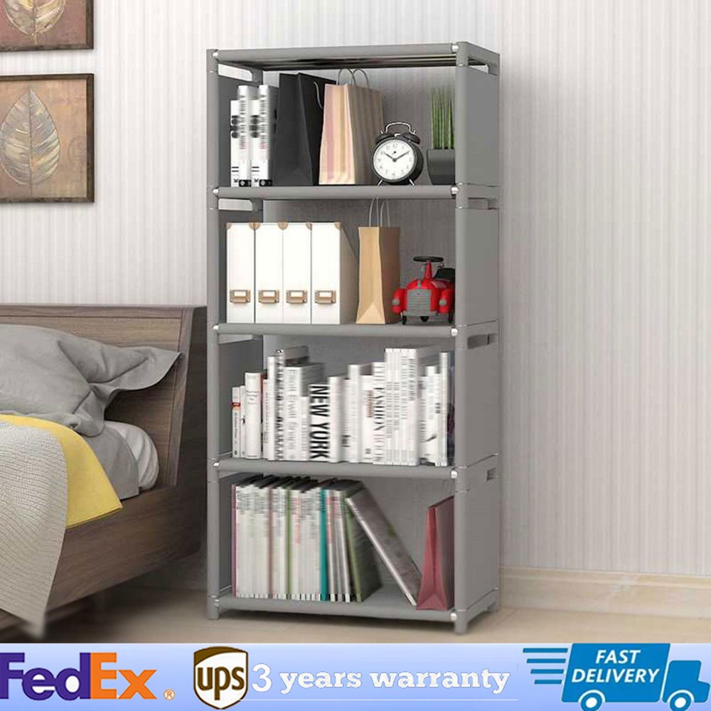 4-TIER INDUSTRIAL BOOKSHELF,DISPLAY STORAGE SHELVES RUSTIC WOOD BOOKCASE SHELVES