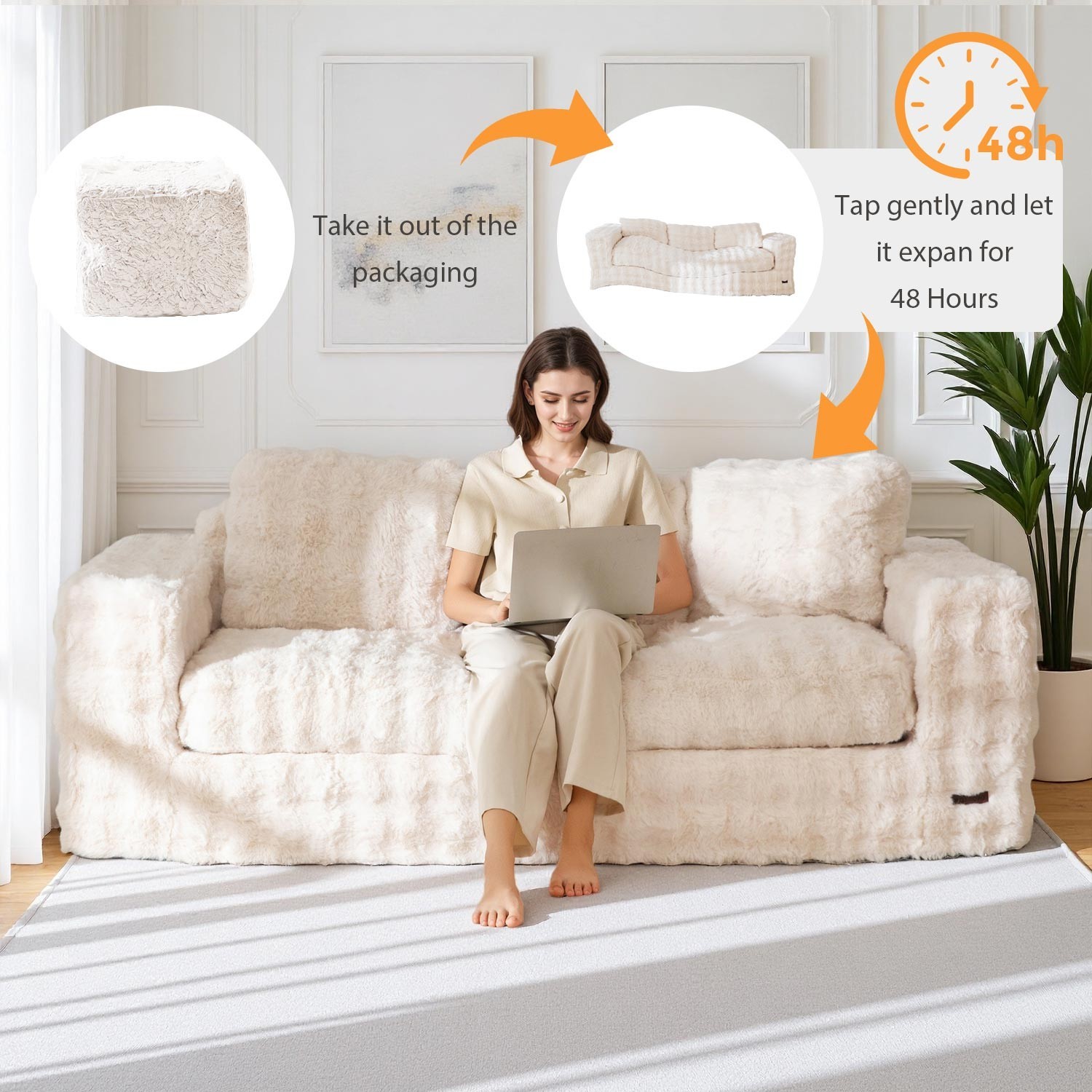 MAXYOYO 2/3 Seater Floor Sofa Bed,Bubbled Boneless Sofa with Pillows