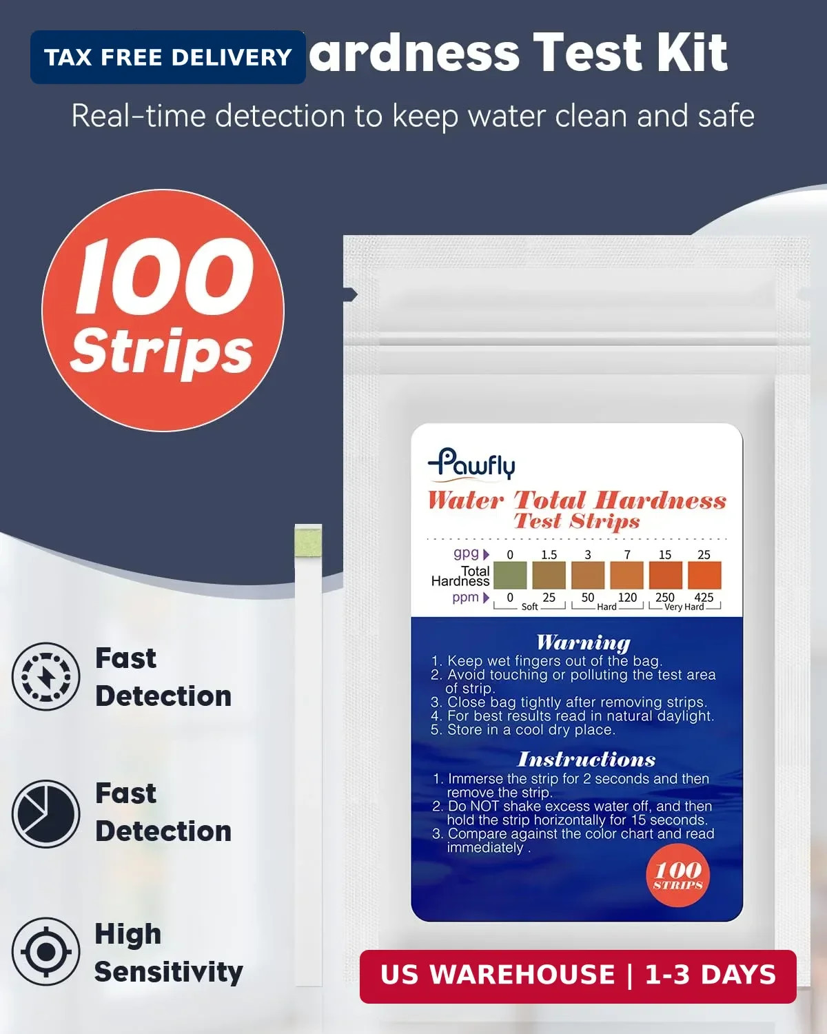 Water Hardness Test Kit Strips for Drinking Well Pool Spa 100 Count 1 Pack