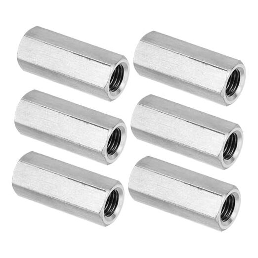 M10 x 1.25-Pitch 304 Stainless Steel Hex Coupling NutsPcs M10-1.25 x 35mm 6
