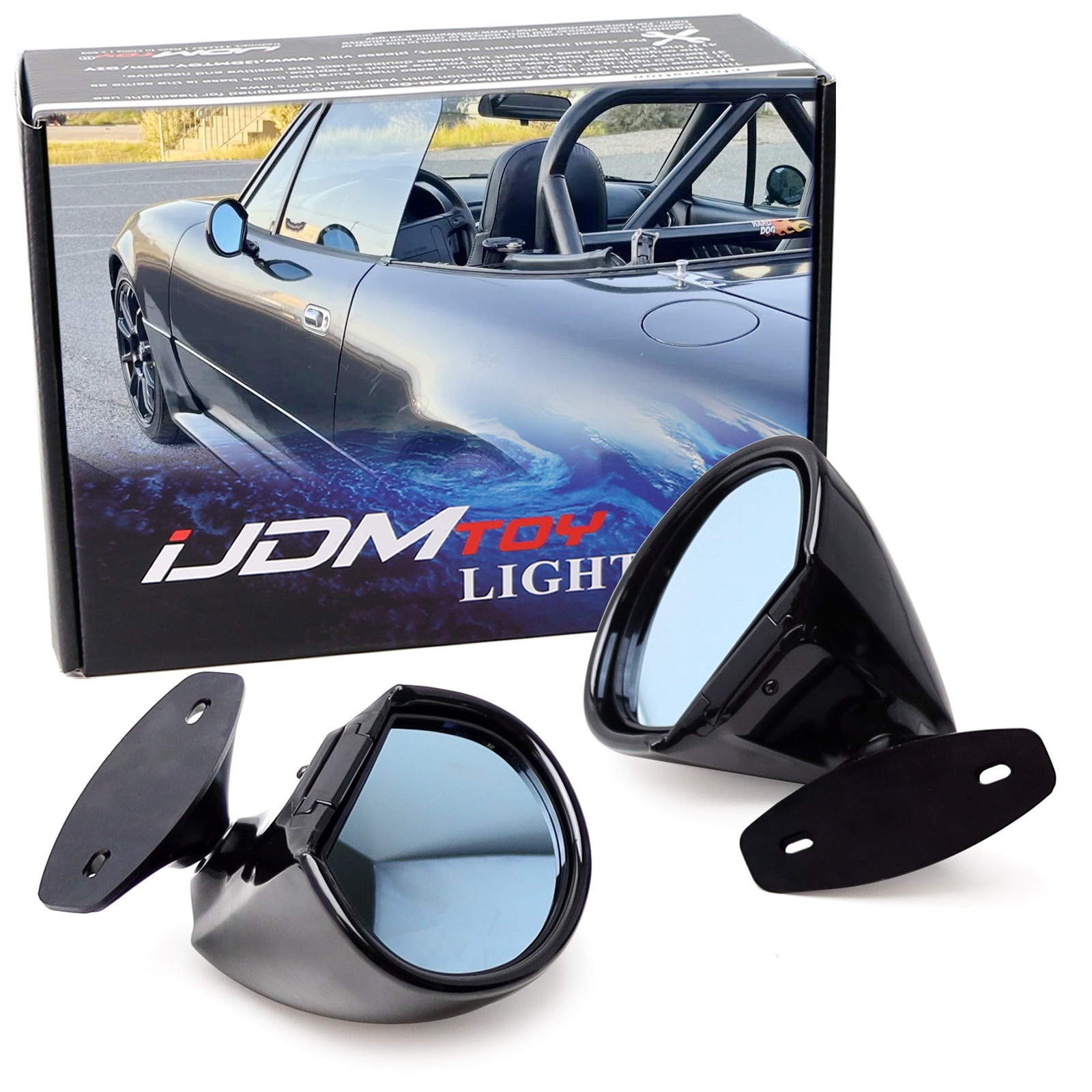 Retro Style Blue Glass Door Wing Rear View Mirrors For Mazda Miata & Universal