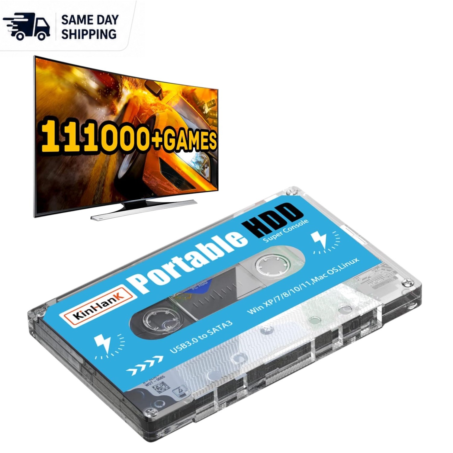 Plug-and-Play 500G External Hard Drive - 111K+ Games & Batocera 33 System