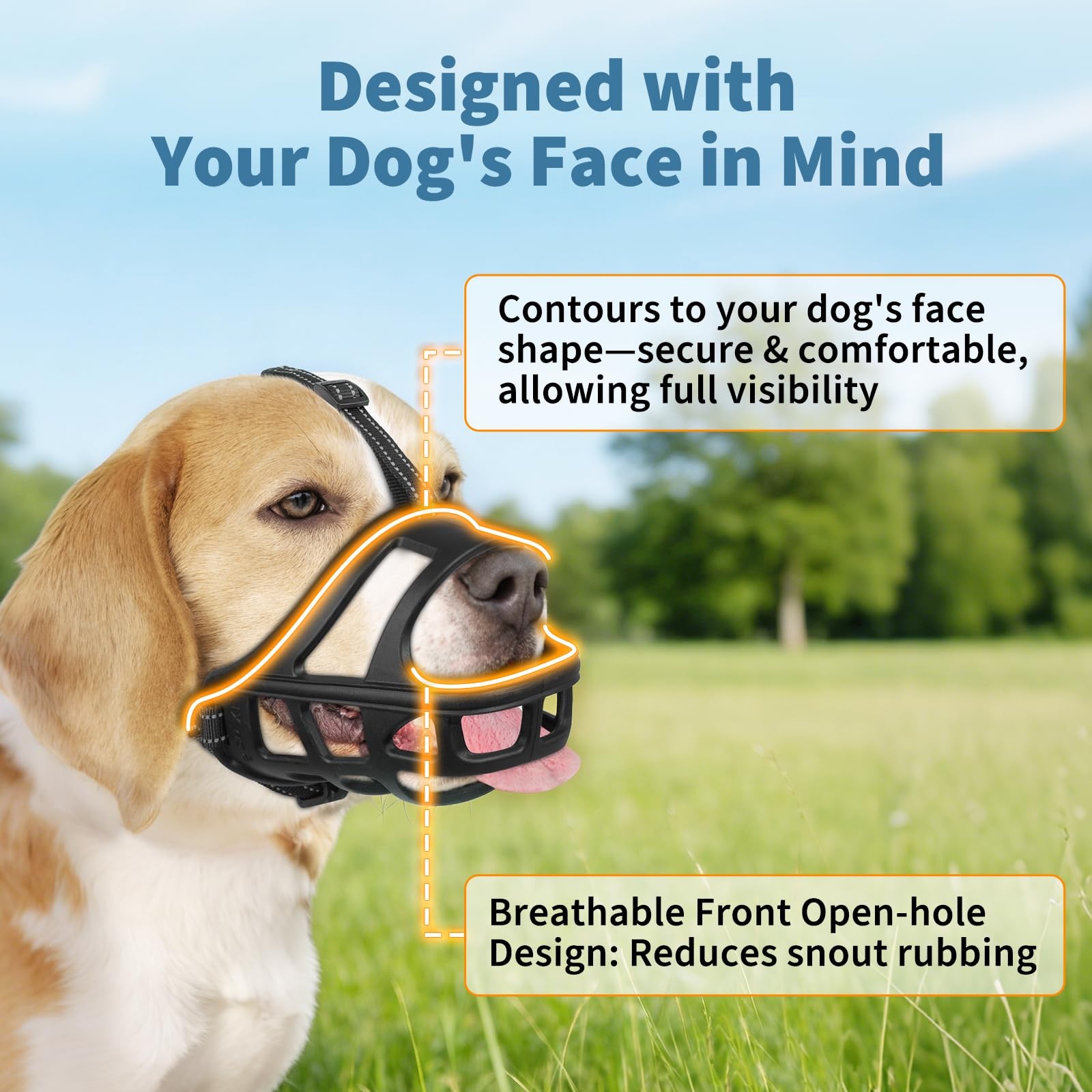BARKLESS Dog Basket Muzzle for Medium & Large Dogs, Humane Cage S, Black