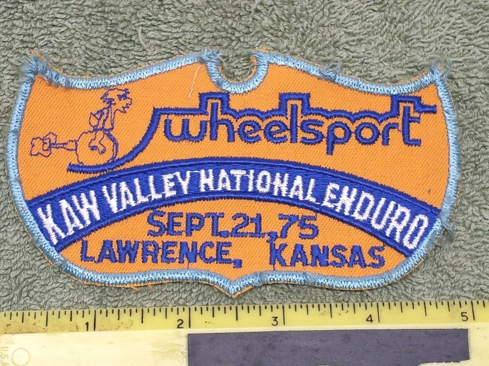 Vtg 1975 KAW VALLEY NATIONAL ENDURO CLOTH PATCH WHEELSPORT LAWRENCE KANSAS