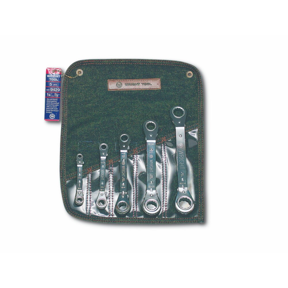 Wright 9429 Reversible Ratcheting 12pt Box Wrench Offset Set 5pc in Denim Roll